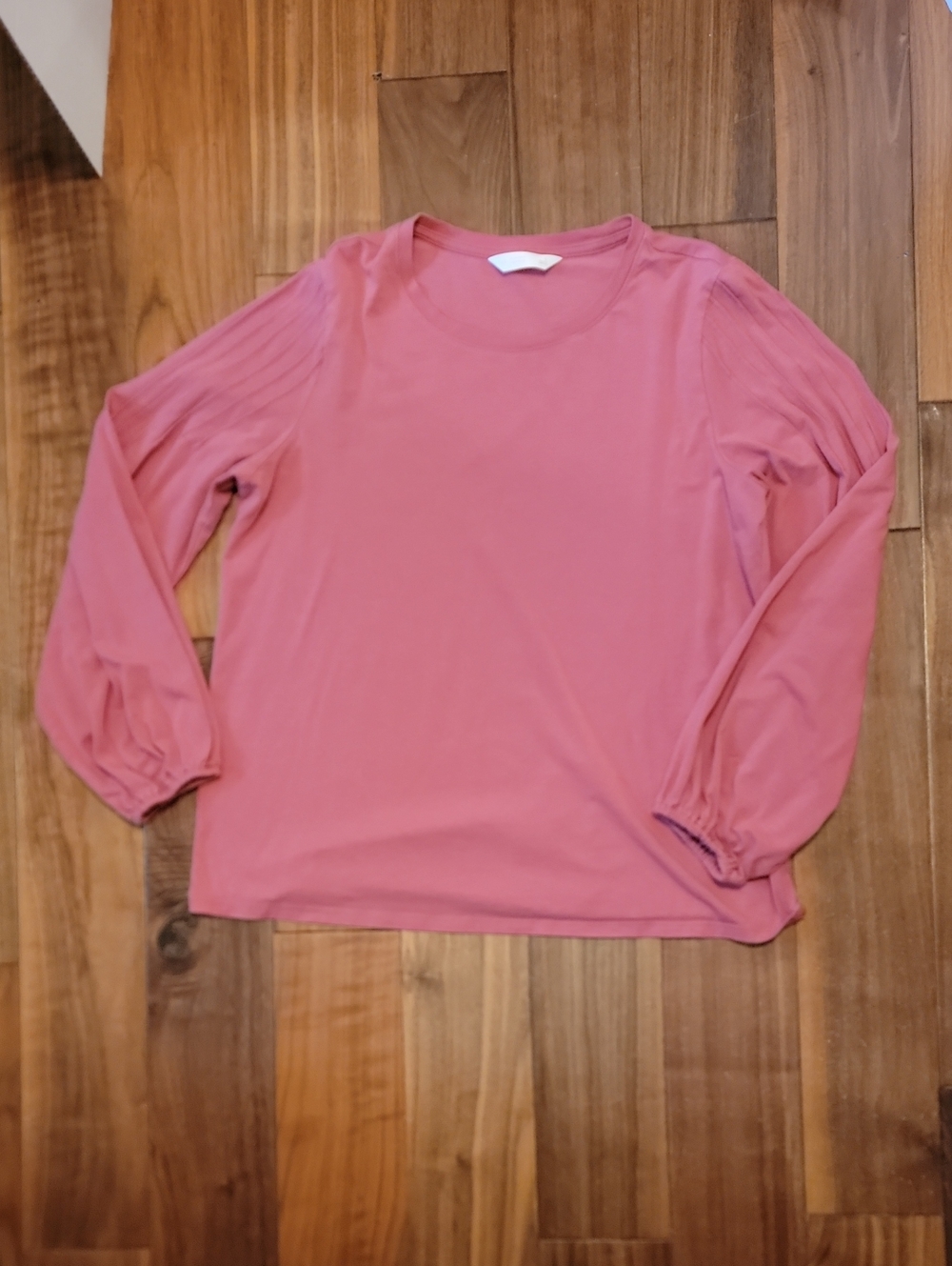 LC Lauren Conrad Coral Pleated-Sleeve Blouse